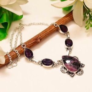 Beautiful Sodalite and Amethyst Silver Necklace